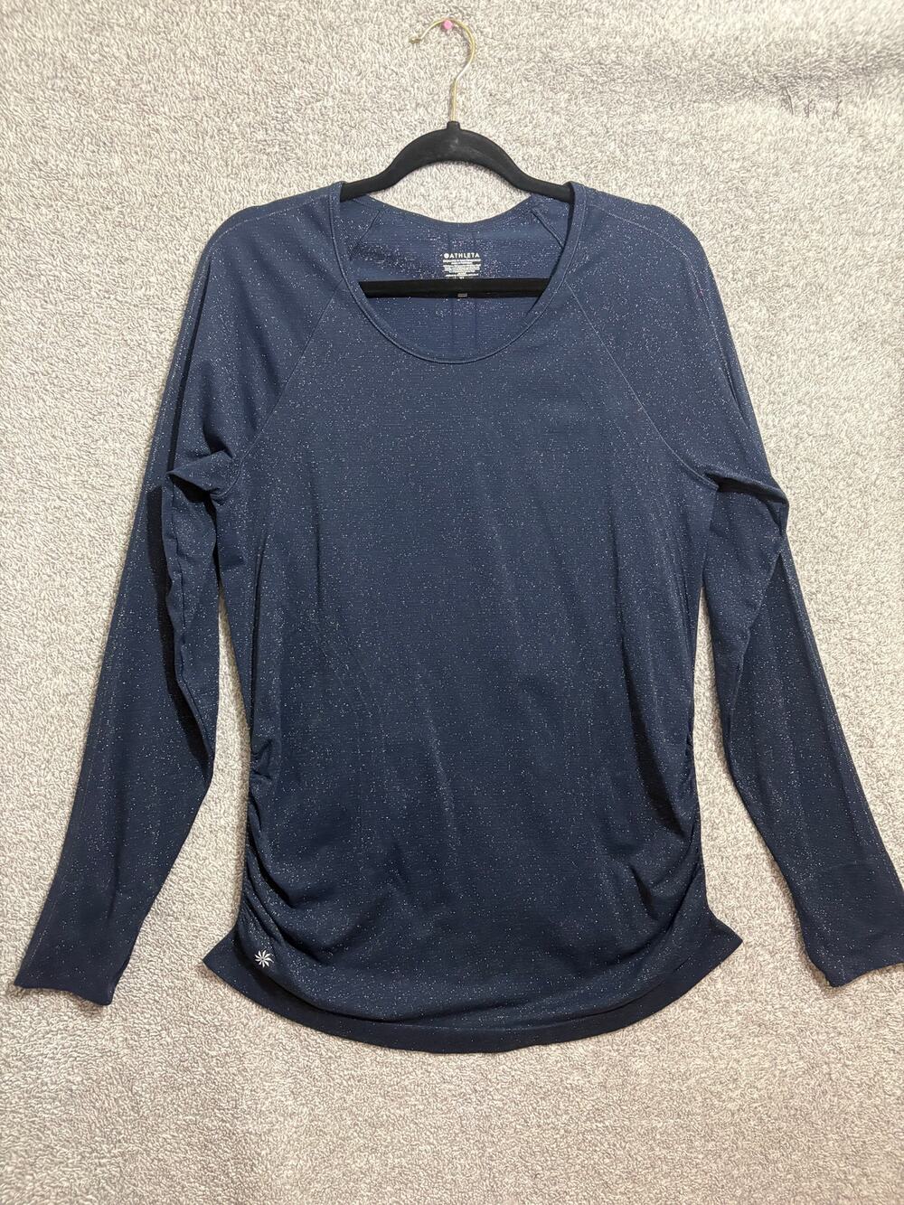 Athleta Speedlight Glow XL Navy Sparkle Ruched Top